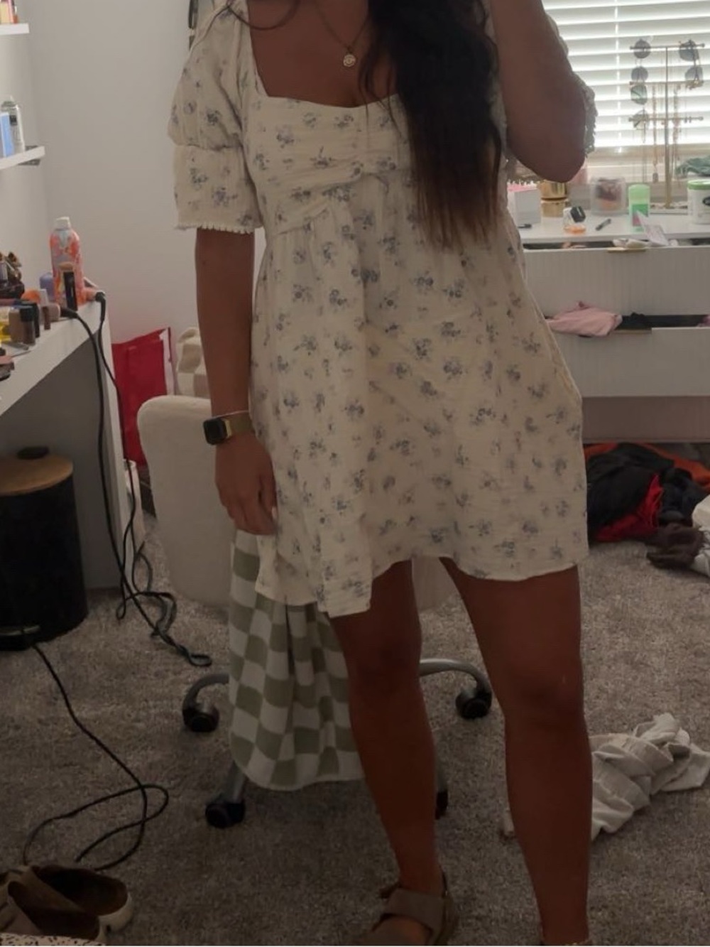 bohme Cream Mini Dress with Blue Floral Print